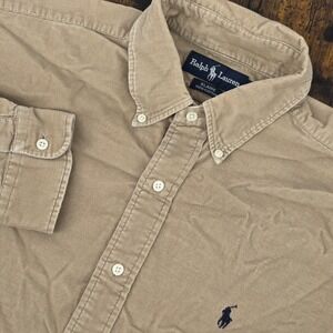 Polo Ralph Lauren Vintage Corduroy The Blaire Button Down Shirt Mens L Tan